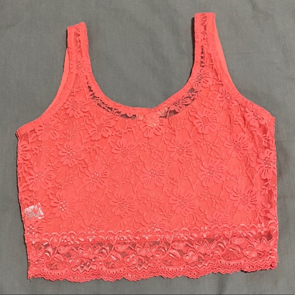 Cropped Lacy Tank Top, Pink-Orange, Small - Picture 2 of 5